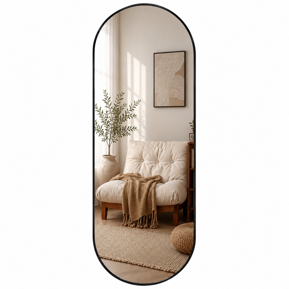 SensaHome Oval Wandspiegel - Minimalistisch Design - Wandmontage Spiegel met Metalen Rand - Modern - Kleedkamer Spiegel - 50x150CM - Zwart