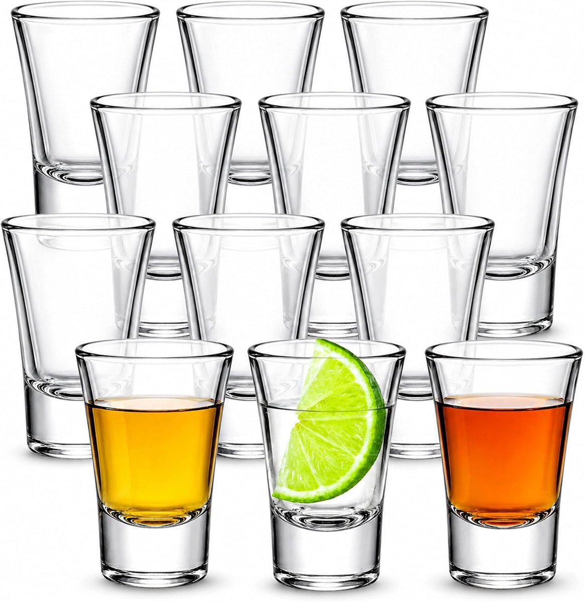 Shotglazen Set - 12 Stuks Met Zware Bodem van 25 ml - Heldere Kleine Glazen voor Jager Bomb, Jello, Tequila en Bar Glassware Drinking