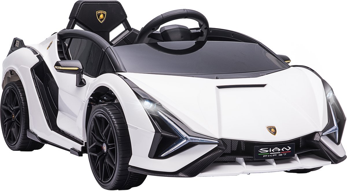 12V Lamborghini Elektrische kinderauto met 2,4G afstandsbediening - 3-5 km/u - kinderauto met MP3 - radio - muziek en led-koplampen - voor kinderen van 3 tot 5 jaar (wit)