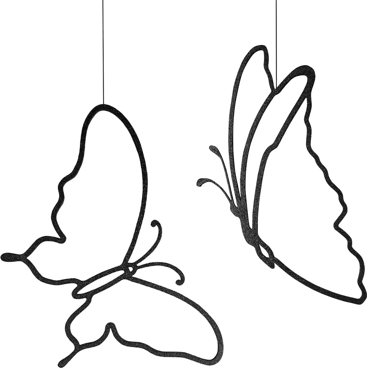 Hangdecoratie, 2 Stuks, Modern Metaal Lijnenspel, Zwarte Vlinders voor Wand, Raam, Tuin en Binnen- en Buitendecoratie