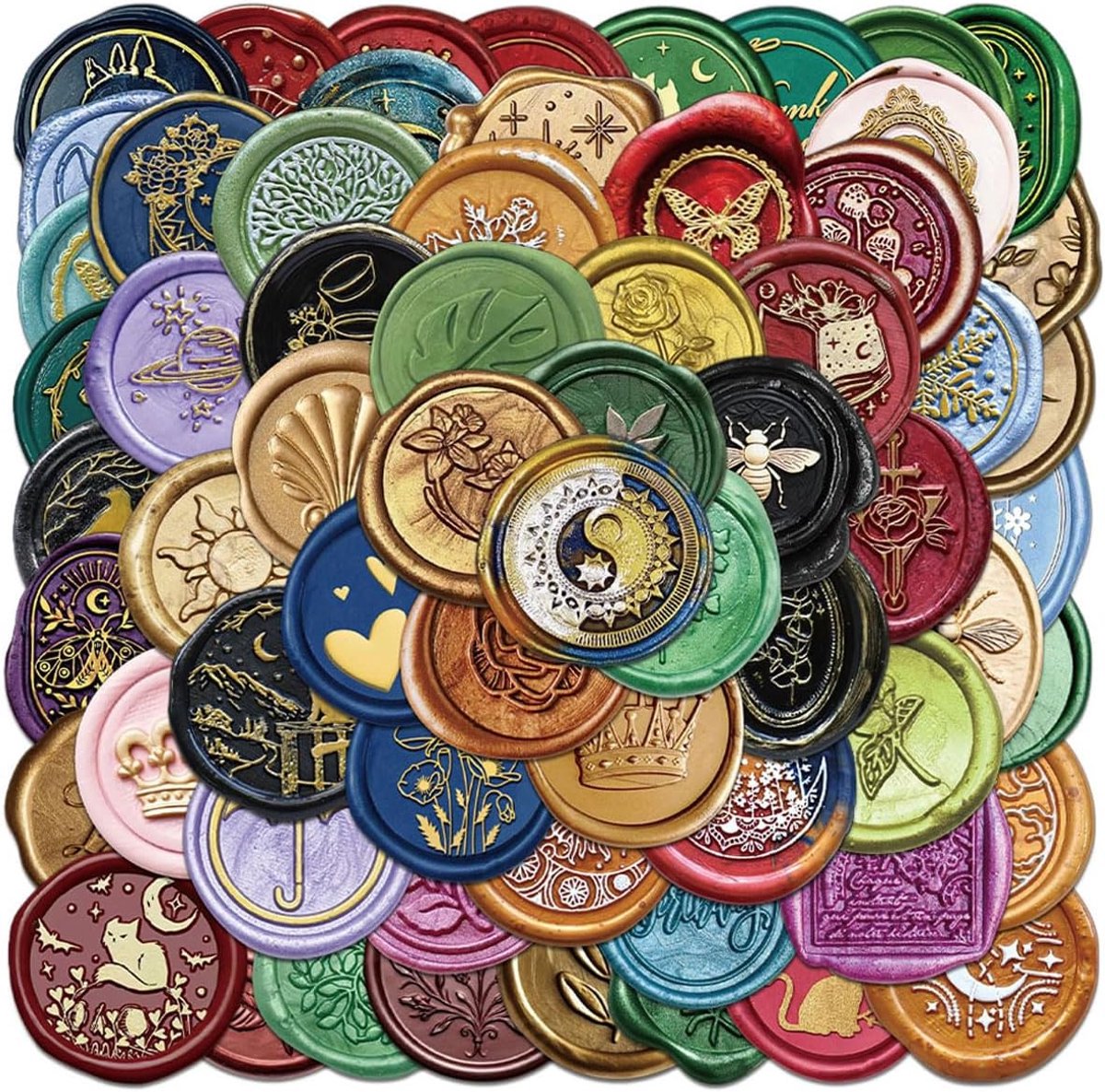 64 stuks zelfklevende waszegelstickers, vintage, zegelstickers, bruiloft, klassieke decoratie voor uitnodigingen, enveloppen, verjaardagen en feestjes