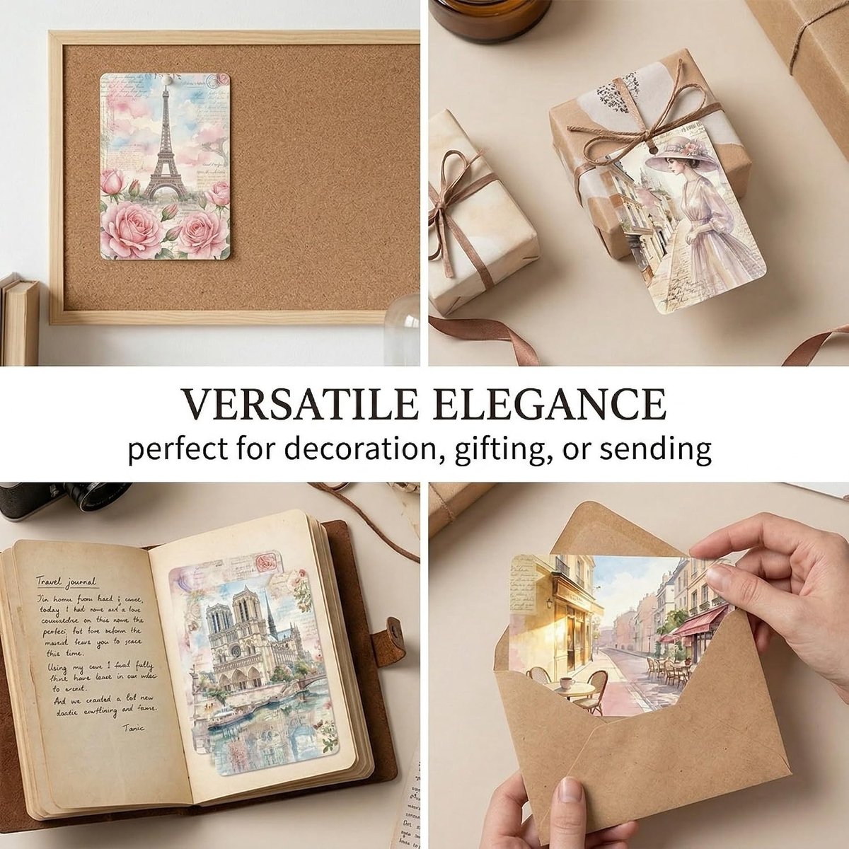 Ansichtkaarten in vintage stijl voor bruiloften, aquarelansichtkaarten, vintage, Parijs, creatief spel voor bruiloften, gastenboek, cadeau voor herinneringen, 9 x 6 cm