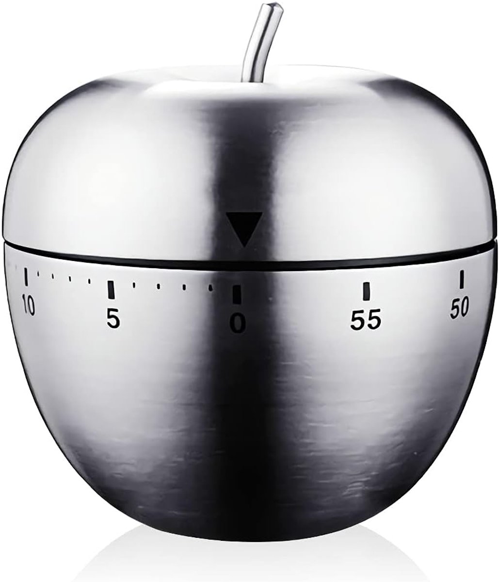 Keukentimer Schattig Handmatig RVS Mechanisch Roterend Alarm 60 Minuten Count Down Timer voor het koken van Keuken Bakken Sport - Apple Timer