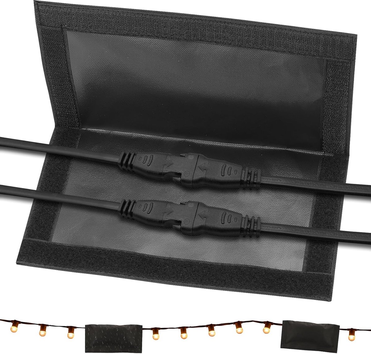 2 stuk waterdichte kabelbox 28x15cm kabelbescherming buiten gebied zwart stekkersbescherming buiten waterdicht 600d oxford stof met klittenband sluiting voor binnen kamperen