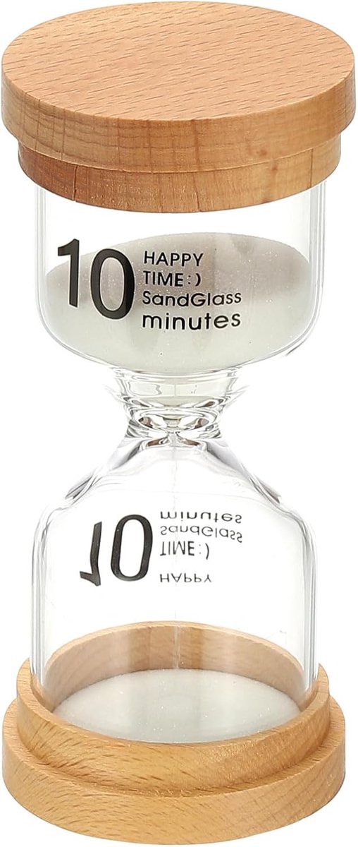 10 minuten zandtimer, houten zandhorloge, hoge borosilicaatglas, zandloper, zandklok, voor games, klaslokaal, keuken, kantoor, woondecoratie, wit