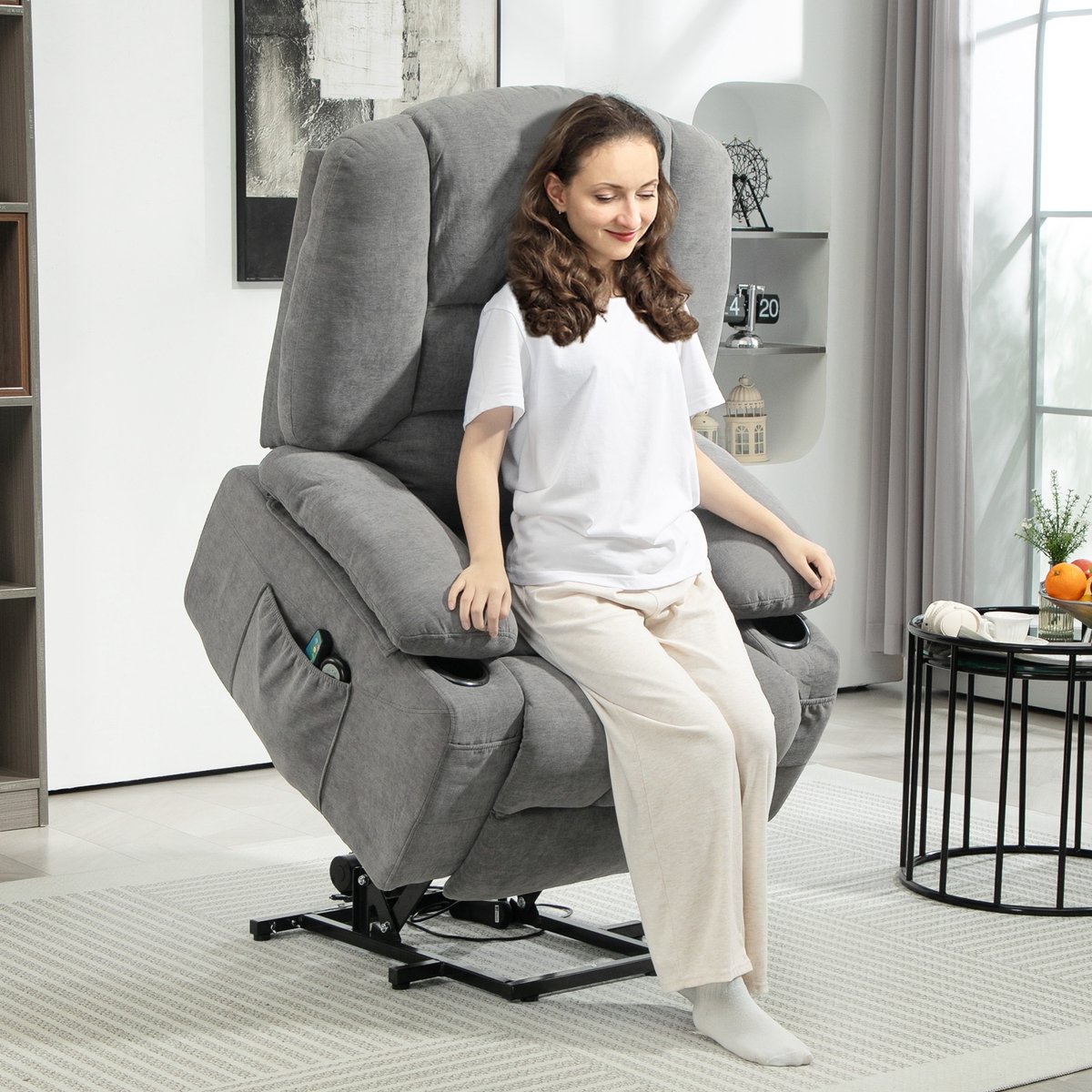 MODENUIT Relaxfauteuil - Elektrisch - Sta-op Functie, Massage En Verwarming - Woonkamer - Donkergrijs