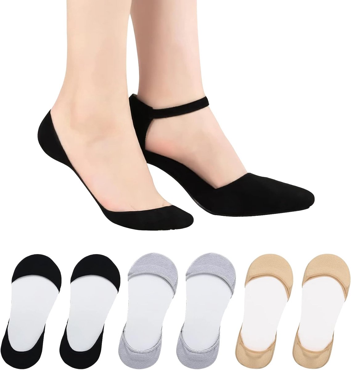 Sokken voor dames voor hoge hakken, katoen dames ultra laag uitgesneden voering onzichtbare sokken, antislip zachte enkelsokken, bootsokken, casual sokken voor loafers, sneakers
