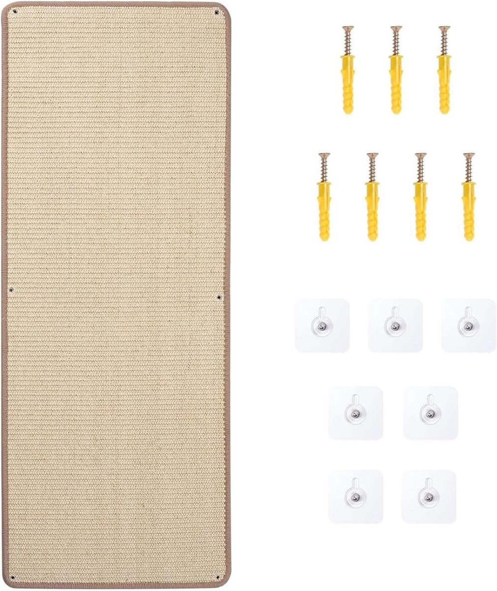 Krabmat voor katten, 40 x 100 cm, natuurlijk sisaltapijt, zelfklevende krabmat voor katten, krasbescherming voor bank, muur, meubels, niet-gladde katten krabmat voor binnenkatten (bruin)
