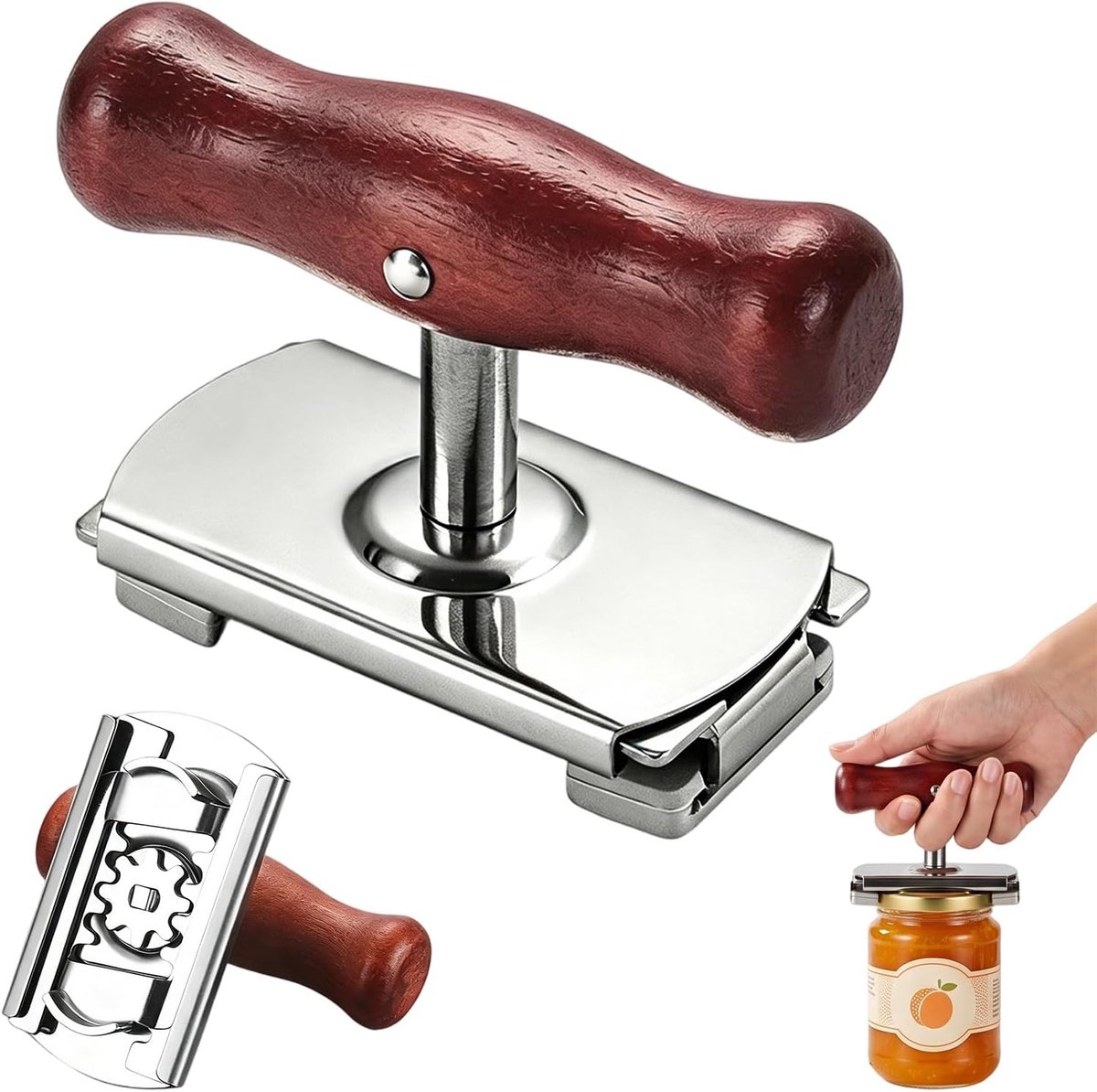 Flesopener van roestvrij staal, energiebesparende glazen flesopener met houten handvat, ideaal voor senioren en mensen met artritis, perfect voor gebruik in de keuken op de