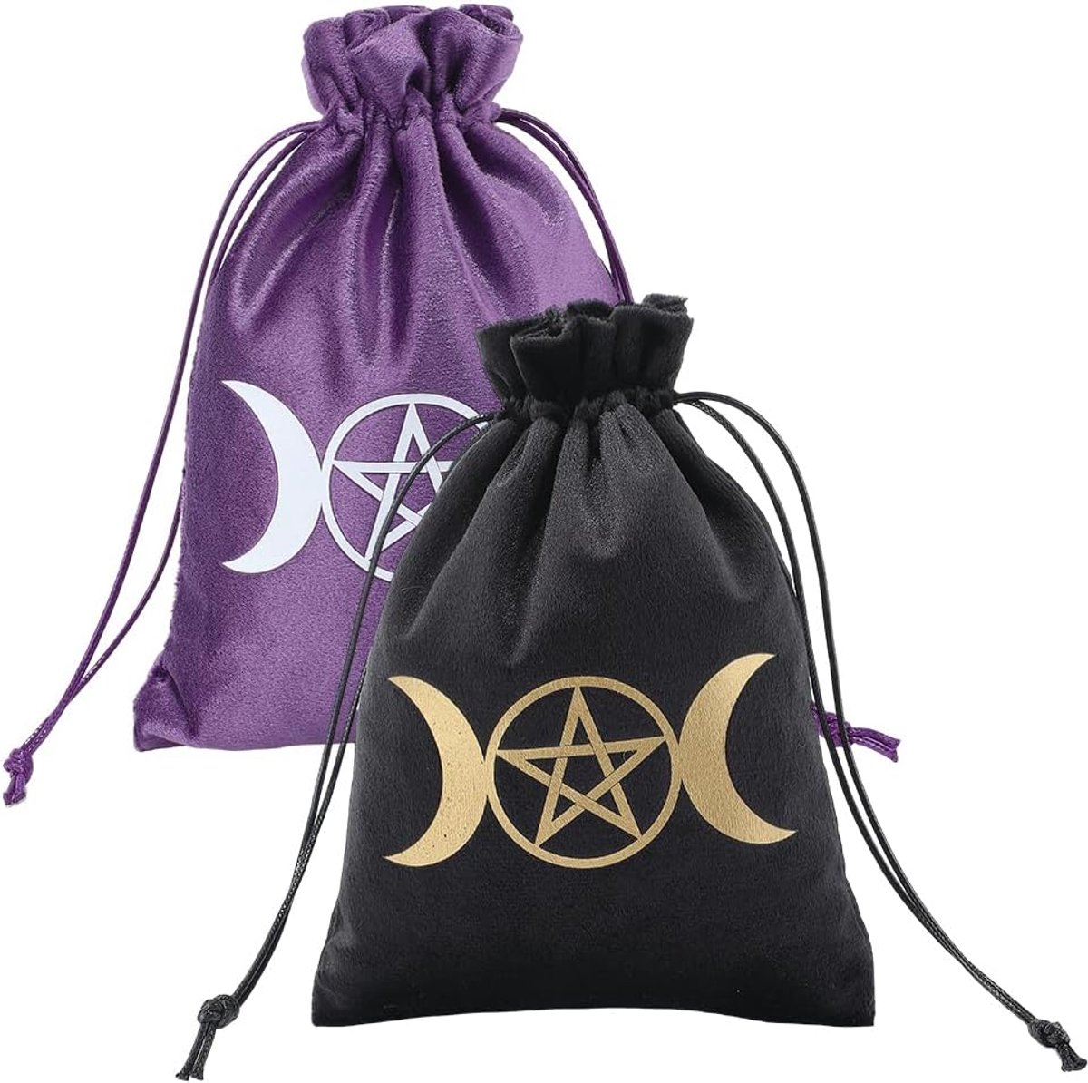 2 Stks Tarot Kaarten Zakken Fluwelen Trekkoorden Tassen Dobbelstenen Tarot Kaarten Houder Zakjes Zwart Paars Maan Ster Tarot Sieraden Opbergtas Wrap voor Liefhebbers Kristallen Dobbelstenen