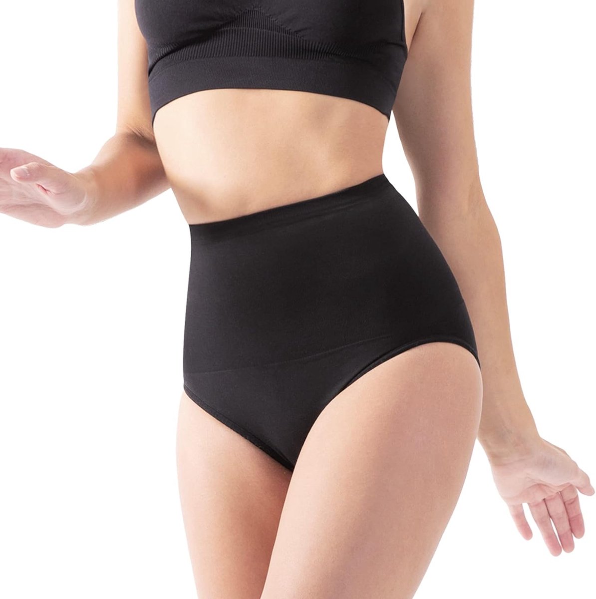 Slankheidsbroek voor een platte buik, hoge taille en afslankheidseffecten, natuurlijke cosmetische werkzame stoffen, cosmetica, bewezen afslankresultaten, L: 42-44, zwart, Zwart, L