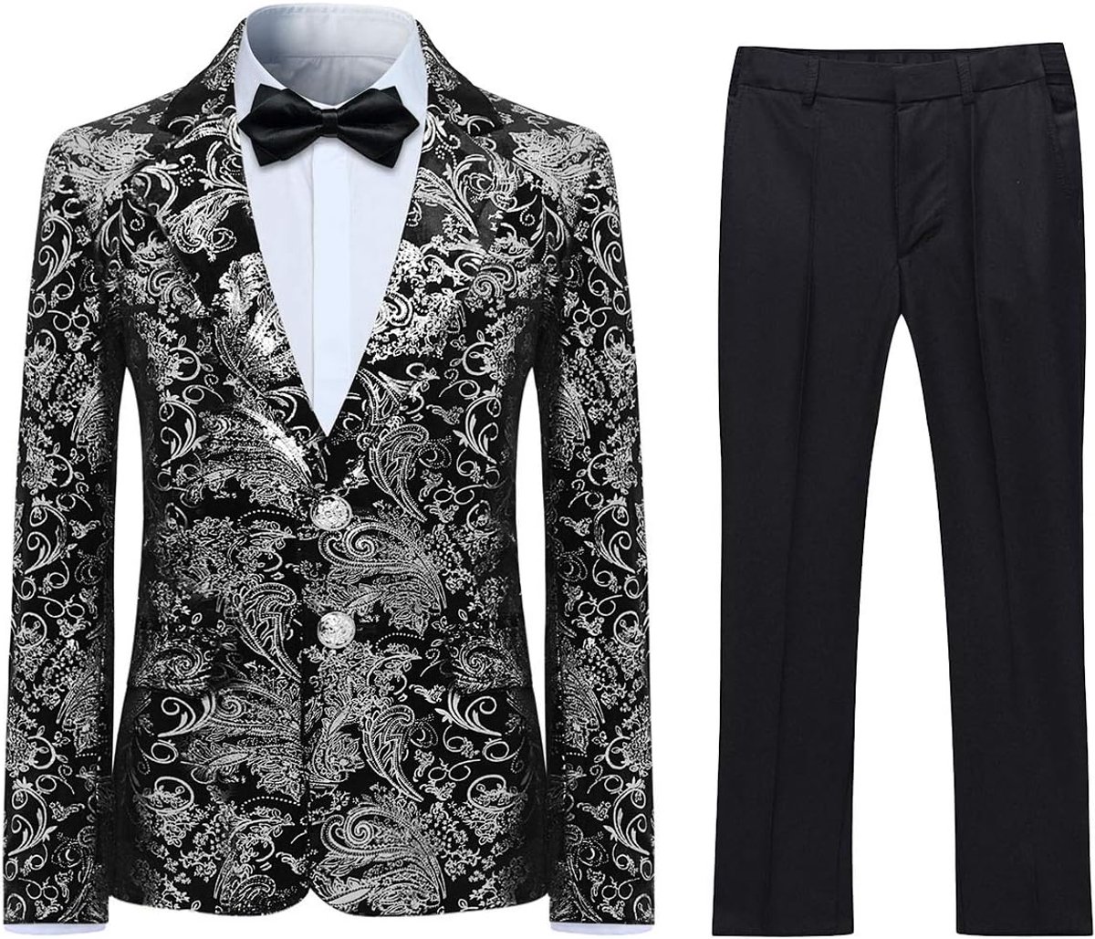2-delig, klassiek, goudkleurig, bloemenpatroon, jacquard, slim fit, bruiloft, bal, tutu, jas en broek, 6 kleuren