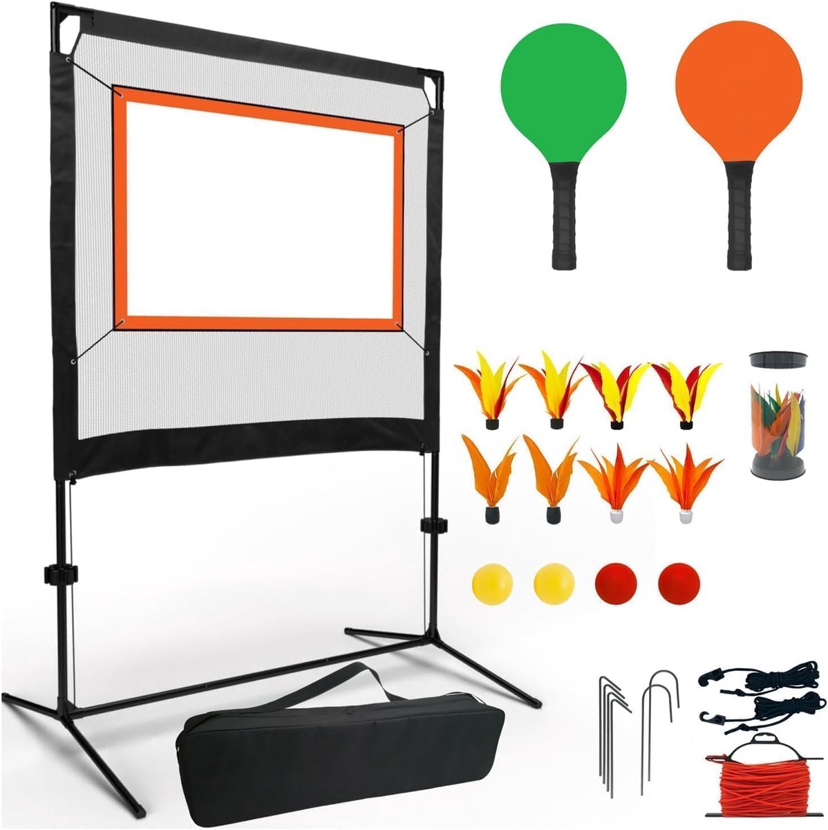 Set met rackets en net: combineert pickleball, badminton en tafeltennis, eenvoudig op te zetten voor plezier in de tuin, park, strand, binnen en buiten