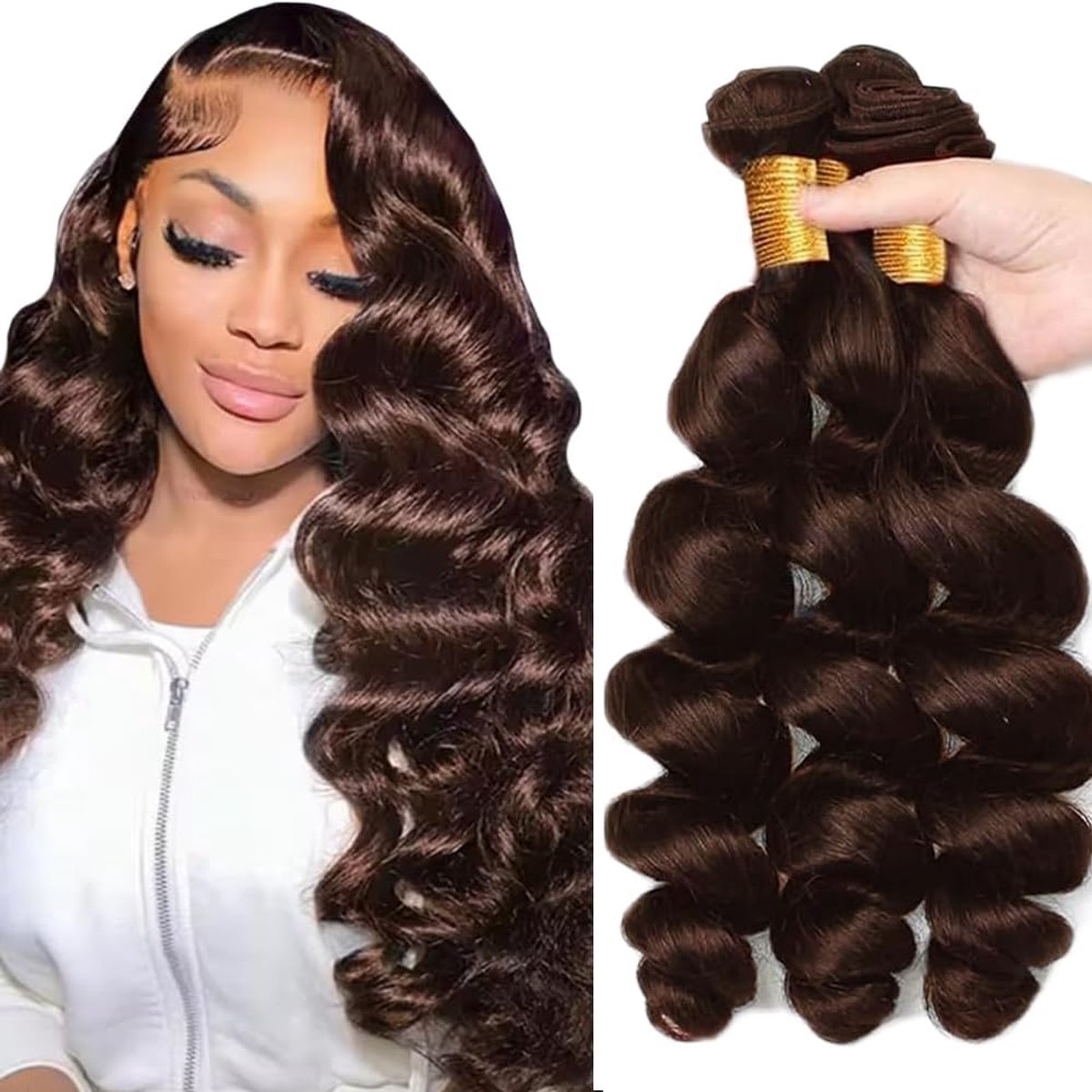 Human Hair Extension Loose Wave menselijk haar Bundles Unprocessed Brazilian Virgin Hair #4 Chocolate Brown Minimal detachment For Women 3 Bundles Total 150g 14 16 18 Inch