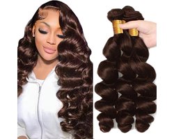 Human Hair Extension Loose Wave menselijk haar Bundles Unprocessed Brazilian Virgin Hair #4 Chocolate Brown Minimal detachment For Women 3 Bundles Total 150g 14 16 18 Inch