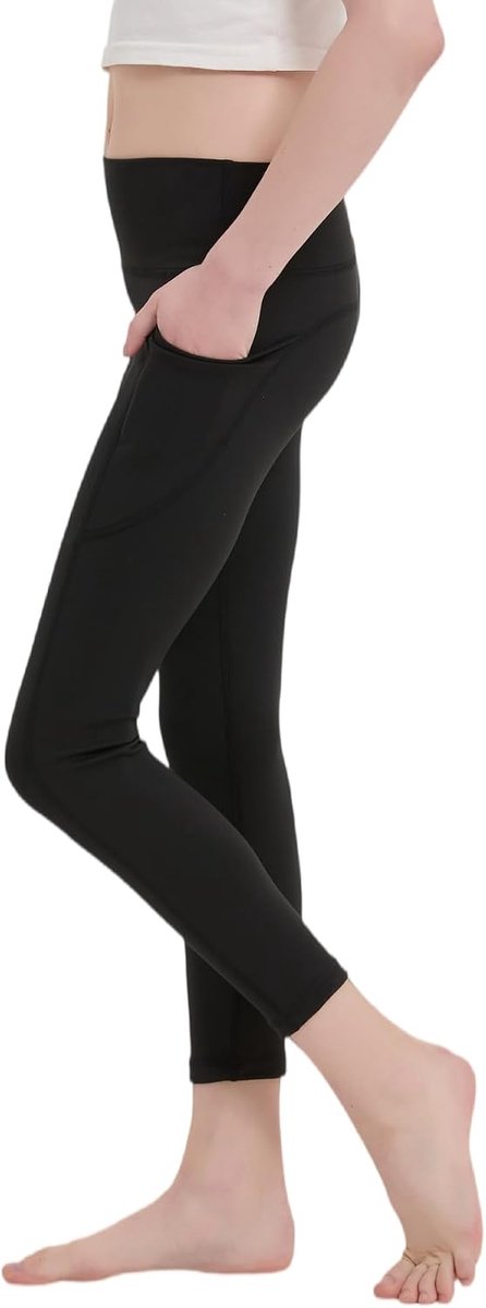 Leggings voor meisjes, zwart, 9/10 met zakken, sportlegging voor kinderen, lange sportbroek voor dagelijks gebruik en schoolsport, verpakking van 1, 2 of 3 stuks