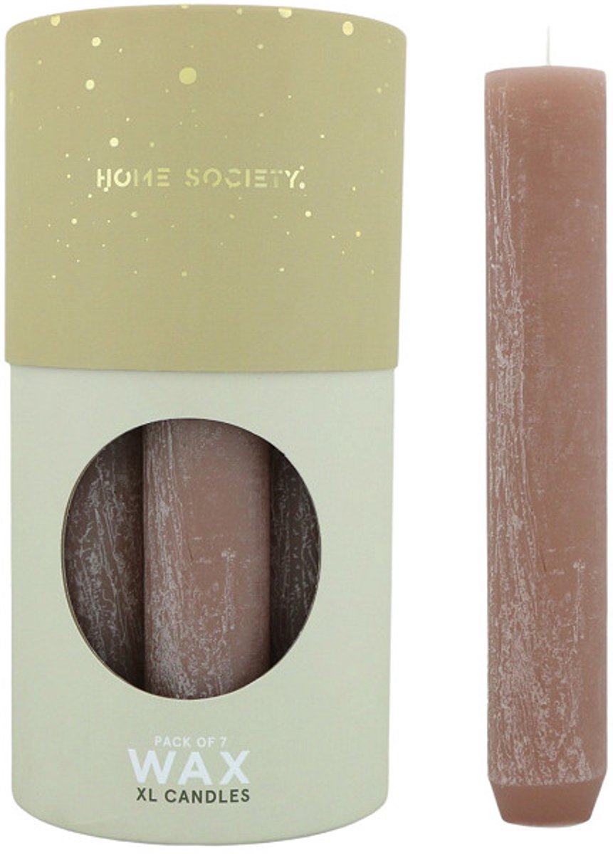 Home Society - Diner Candle XL - Doos 7 stuks - Roze - Rond 3,4 cm - 21 cm hoog