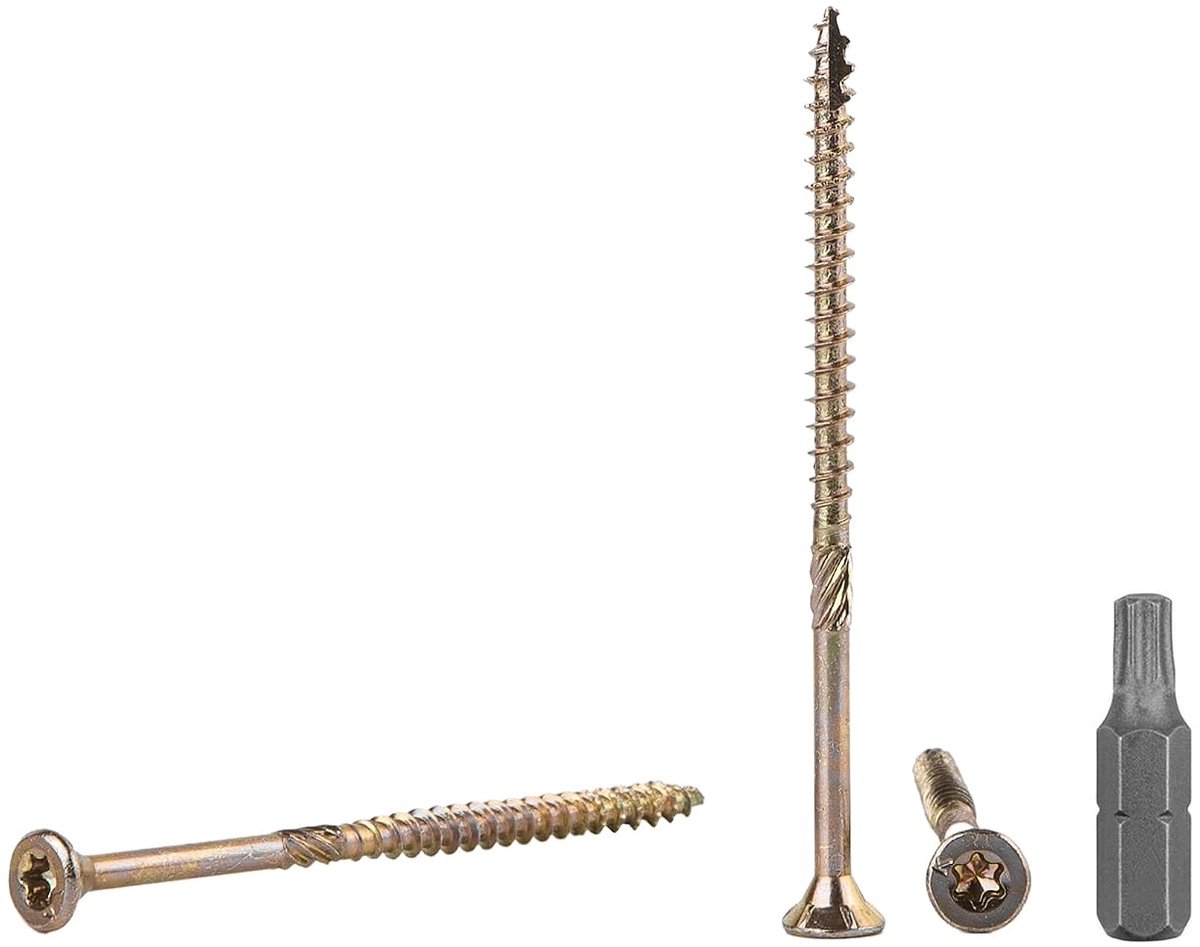 50 stuks geel verzinkt staal 4,5 x 80 mm houtschroeven, torx-kop, type 17, verzonken kop, spaanplaatschroeven (50, 4,5 x 80 mm)