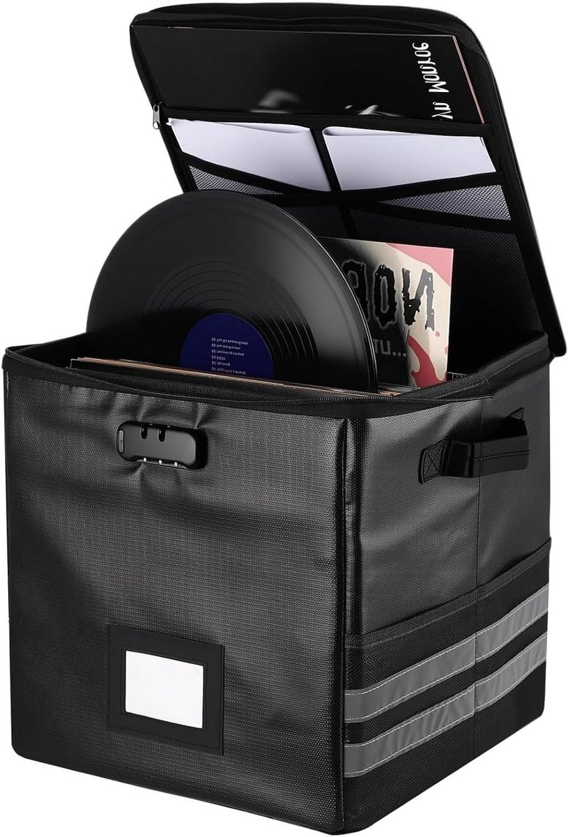 Vinyl Opbergdoos - Platenkoffer Platenbox - Vinyl Beschermen - Wachtwoordvergrendeling - 33x33x33 cm - Zwart