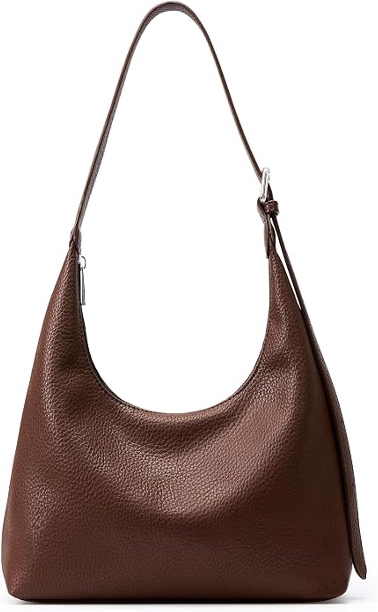 VHV Crossbody Tas Dames - Halve Maan Schoudertas van Vegan Leer met Ritssluiting en Verstelbare Riem - Karamel Hobo Bag voor Winkelen, Uitgaan en Dagelijks Gebruik