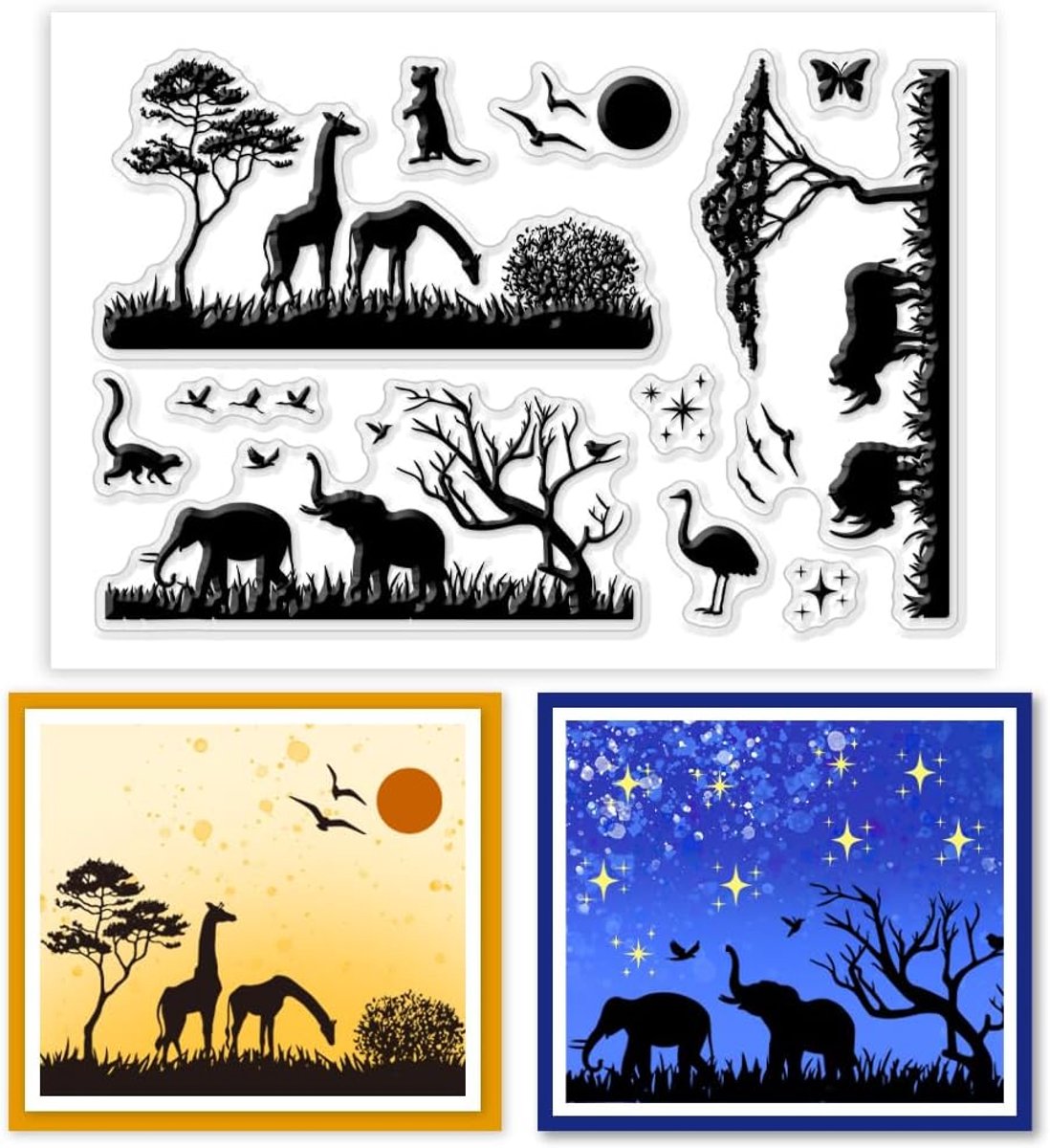 PandaHall Clear Stempels Dieren Siliconen Stempel Giraffe Vogels Bomen Olifant Clear Stempels voor Kaarten Maken, Rubber Stempels Seal voor Crafting Scrapbooking Embossing Fotoalbum DIY Decoratie
