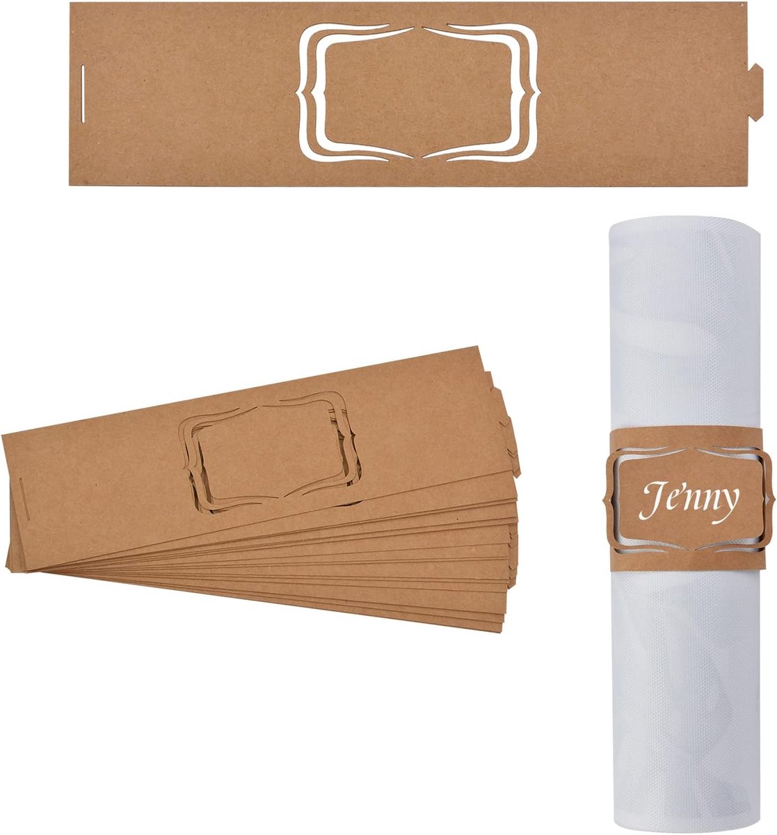 Servetringen, 50 Stuks Kraftpapier Naam Servetring Houder Huishoudelijke Servetklem voor Tafeldecoratie, Bruiloft, Kerstmis, Feest Diner, Thanksgiving