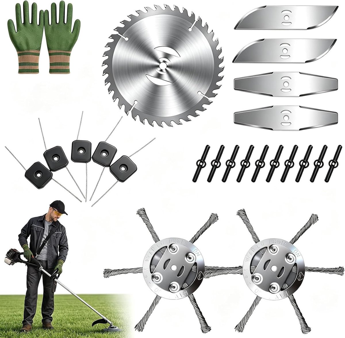 Grastrimmer Accessoireset - A4 - Compleet met Cirkelzaagblad, Metalen Messen en Handschoenen - Voor Bosmaaiers en Elektrische Grastrimmers