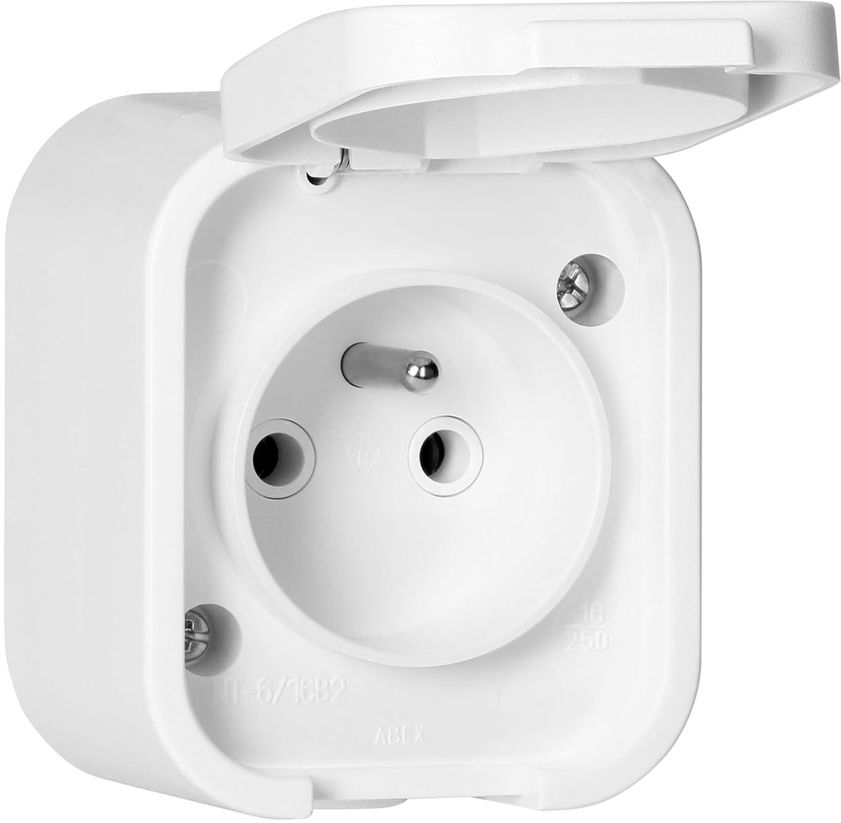 Opbouwcontactdoos - Enkele Spatwaterdichte Stopcontact Opbouw Met Klep IP54 - Ideaal Voor Buitenstopcontact Waterdicht Gebruik (Frances-type stopcontact) (wit)
