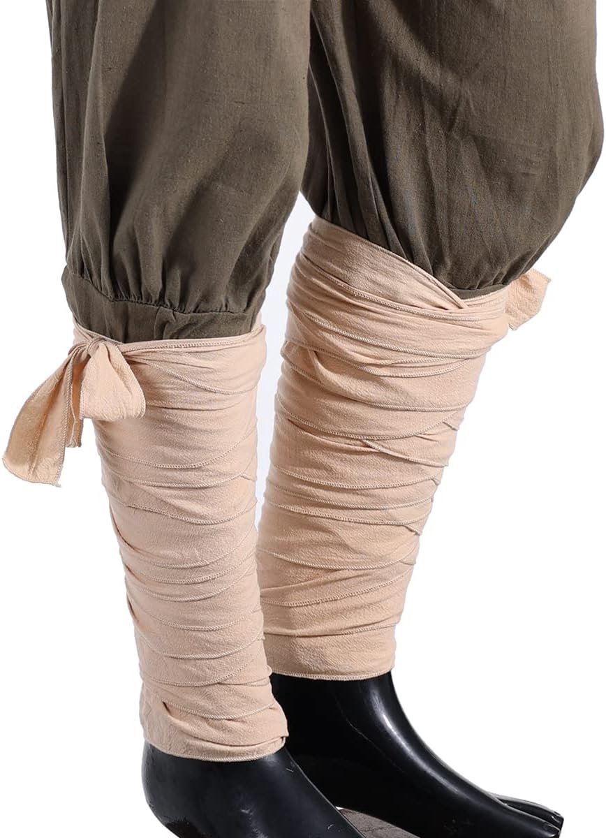 2 stuks middeleeuwse heren Viking lange puttees been kalf wraps riem LARP piraat cosplay kostuums (beige)