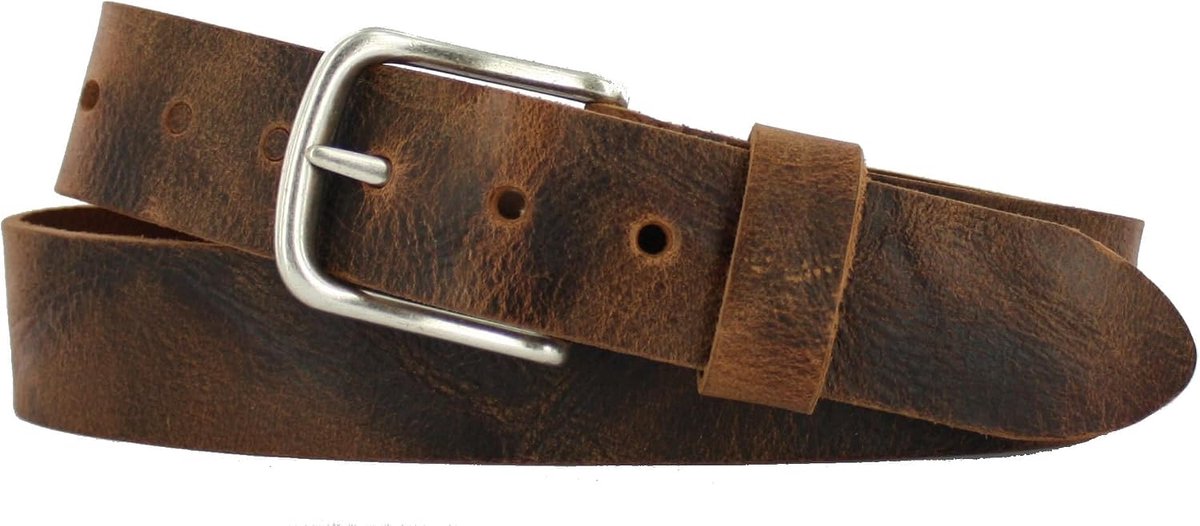 Riem Heren 4cm | Buffelleer | Kleur: Zand | Riemmaat: 85 (totale lengte: 100cm) | 100% Echt Leer | Nikkelvrije gesp