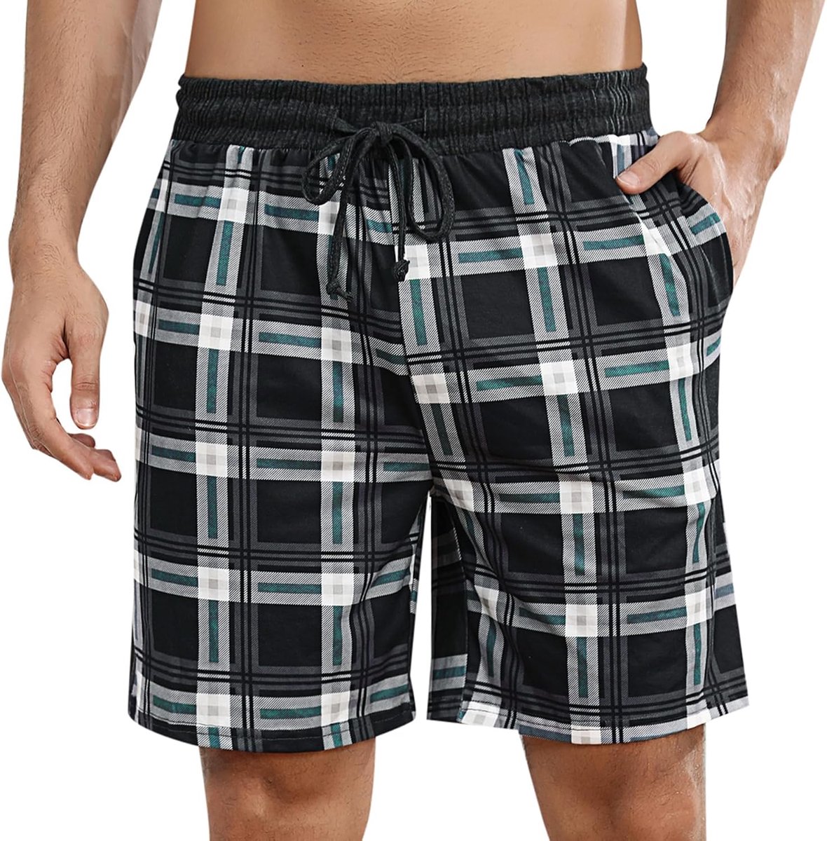 Korte pyjamabroek voor heren, geruit | Pyjamabroek, shorty, zomer, nachtkleding, slaapshorts met zakken