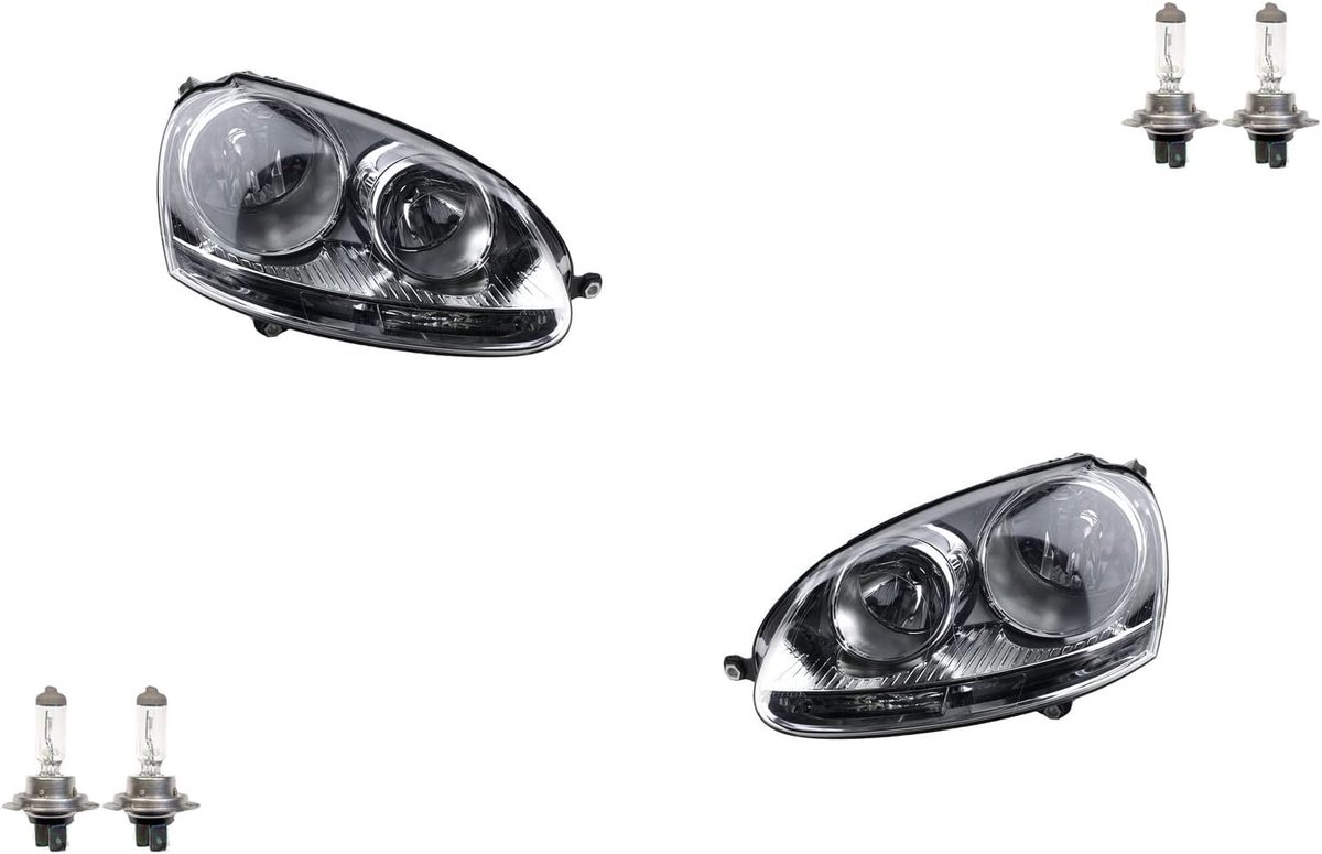Koplampen halogeen geschikt voor VW Golf 5 V vanaf 03- Set met H7 Li. Re. chroom