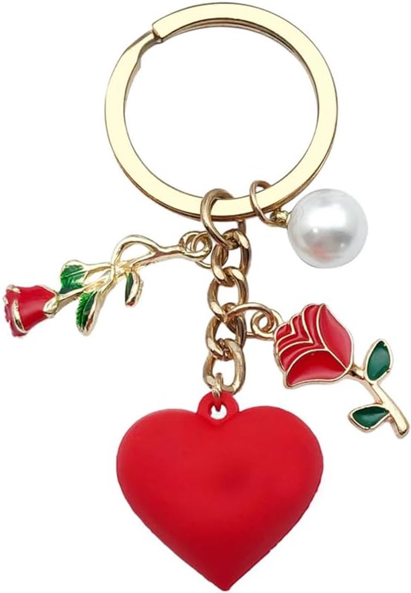 Sleutelhanger Rose en Hart Hanger Legering Sleutelhanger Sleutelhouder Tas Charm Rugzak Decoratie Accessoires, Rood, Eén maat