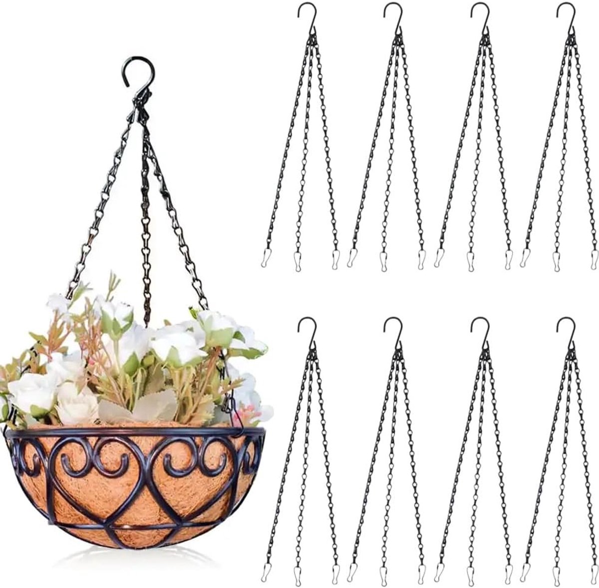 Hangkettingen met Clips - Zwart - 40 cm - Metalen Ketting met Haken - Voor Planten en Woonaccessoires