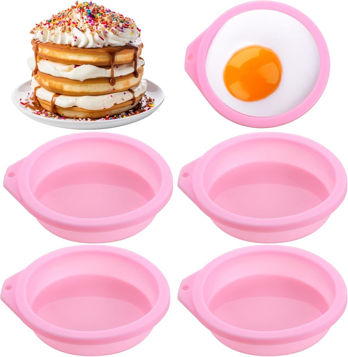 4 stuks heteluchtfriteuse, eiervorm, herbruikbare siliconen muffinvormpjes, ronde heteluchtfriteuse, bakvormen, 10 cm, siliconen vorm, eiervorm, voor eisandwiches, muffins en pannenkoeken