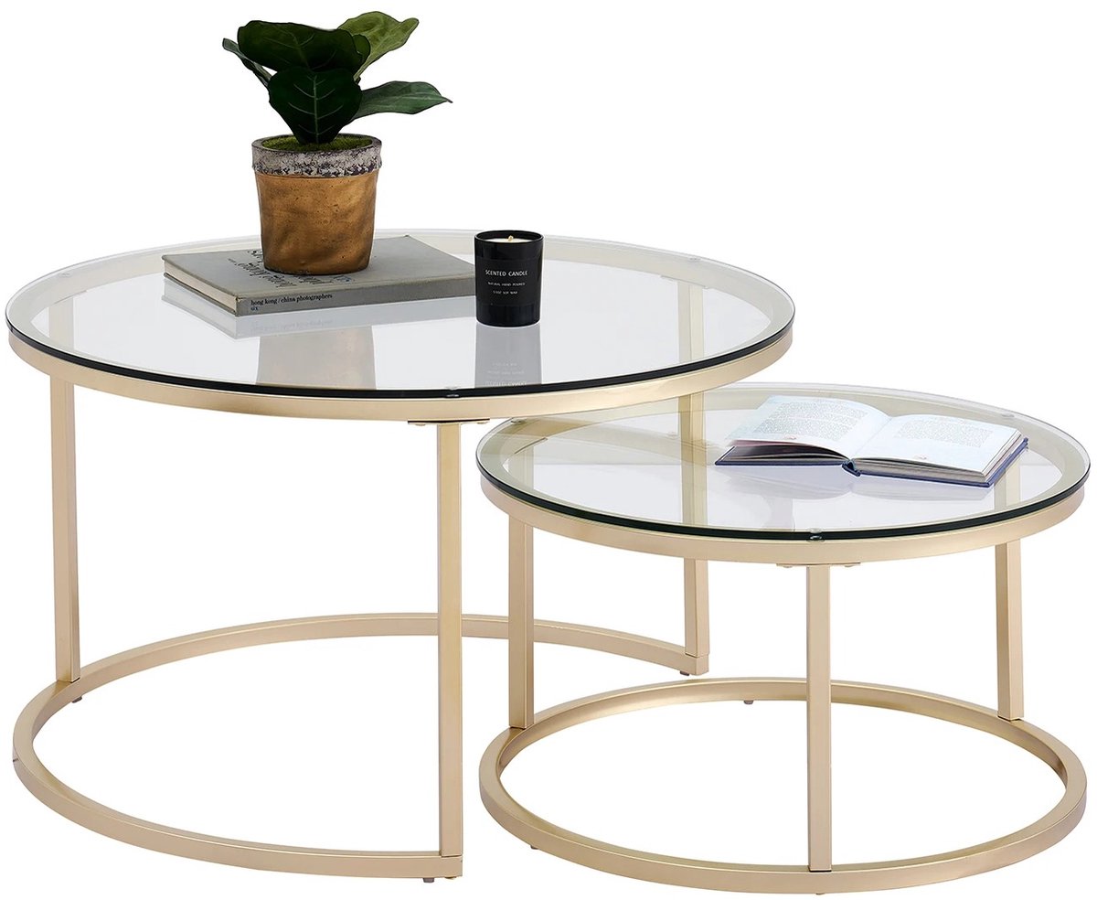 Nyoz 2 in 1 salontafel - Bijzettafel - Tafel - Koffietafel- Set van 2 - Marmereffect - Rond design - Draagvermogen tot 50 kg
