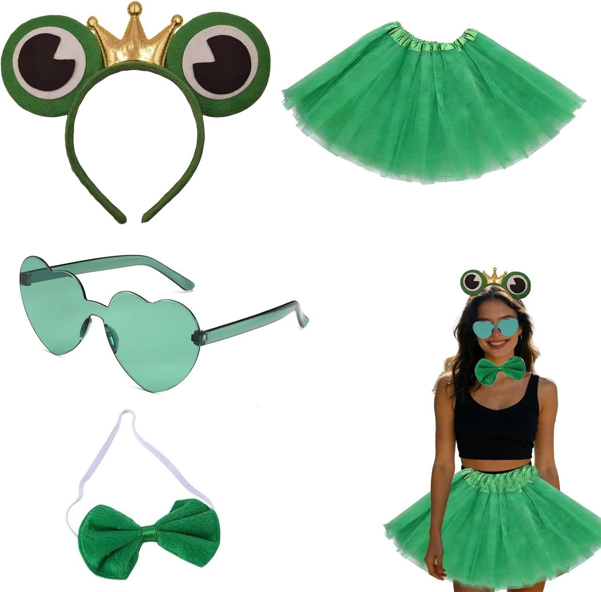 Styling Accessoire Set voor Volwassenen: Hoofdband, Decoratieve Strik, Hartvormige Zonnebril en Tutu Rok voor Halloween, Carnaval en Cosplay Feesten