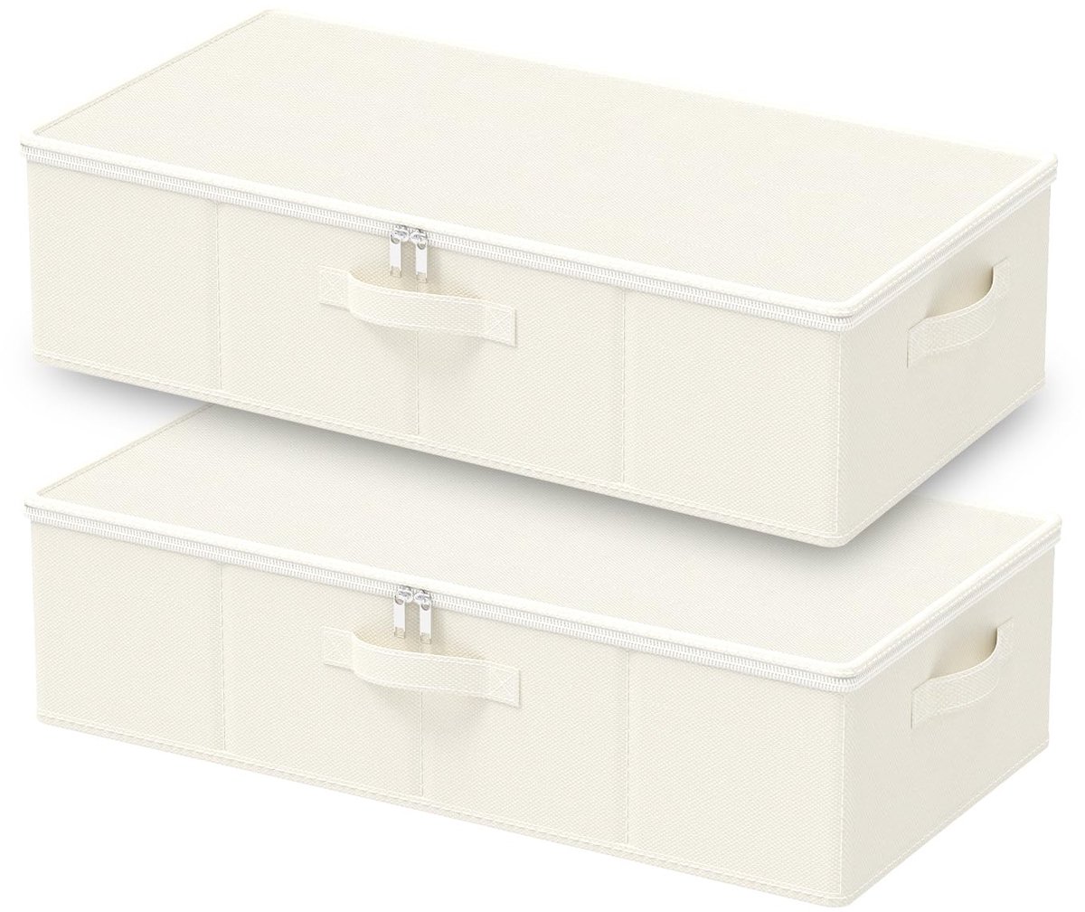 2x Opvouwbare Onderbed Opbergtas - Kleding Organizer met 4 Versterkte Handgrepen - Ruimtebesparende Opbergbox voor Dekbedden, Dekens, Schoenen & Kleding - Kastorganizer - 60 x 30 x 15 cm - Beige