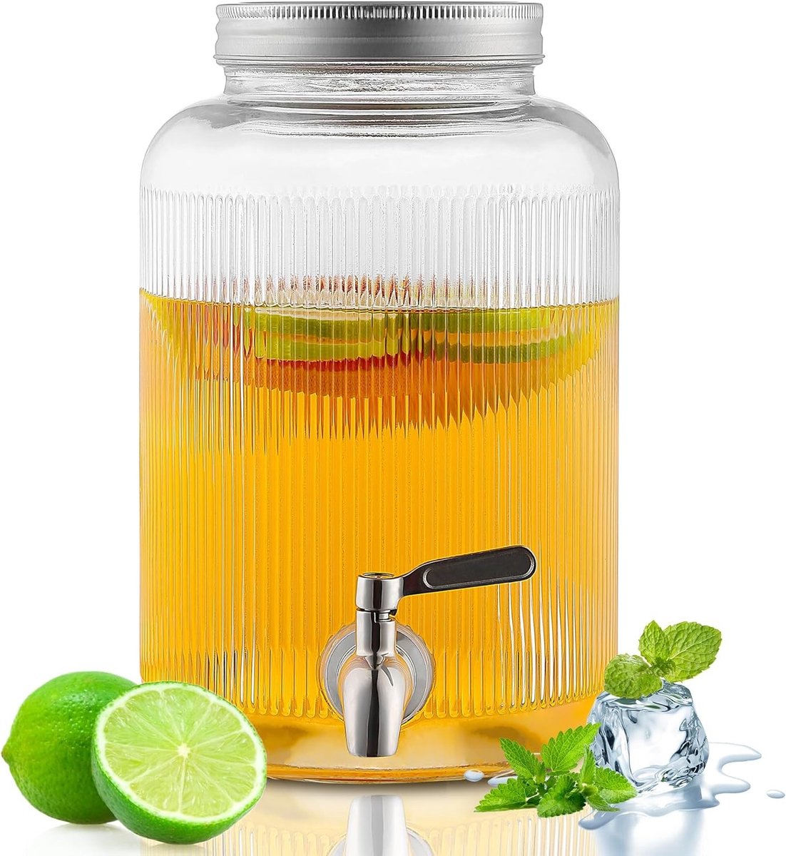 Glazen drankdispenser met lekvrije roestvrijstalen kraan, 4L voor ijsthee, limonade en sap