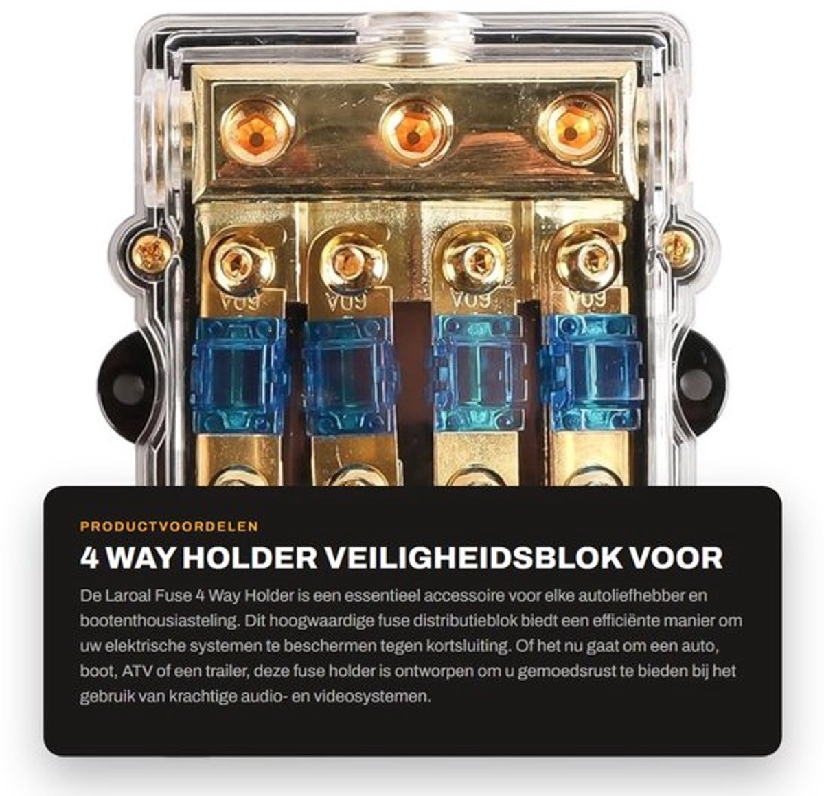 4 Way Holder - Veiligheidsblok voor Auto - Boot en Marine Audio - 60A - Veiligheidsaccessoire - Geluidsinstallatie - Geschikt voor Auto's...