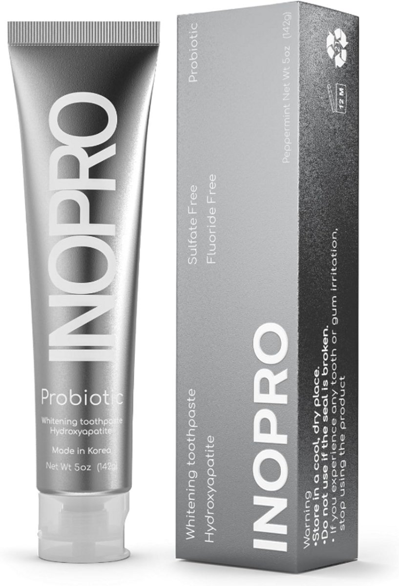 INOPRO Whitening Hydroxyapatite Tandpasta – Gevoelige Tanden – Fluoridevrij – Probiotica – SLS-vrij – 142 g
