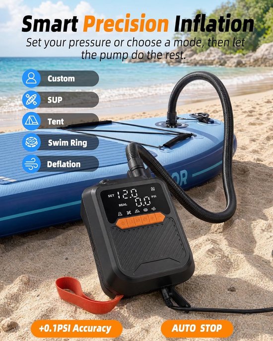 Elektrische SUP-pomp 20 PSI - Draagbare Hogedruk Luchtpomp voor Outdoor Gebruik — afbeelding 3