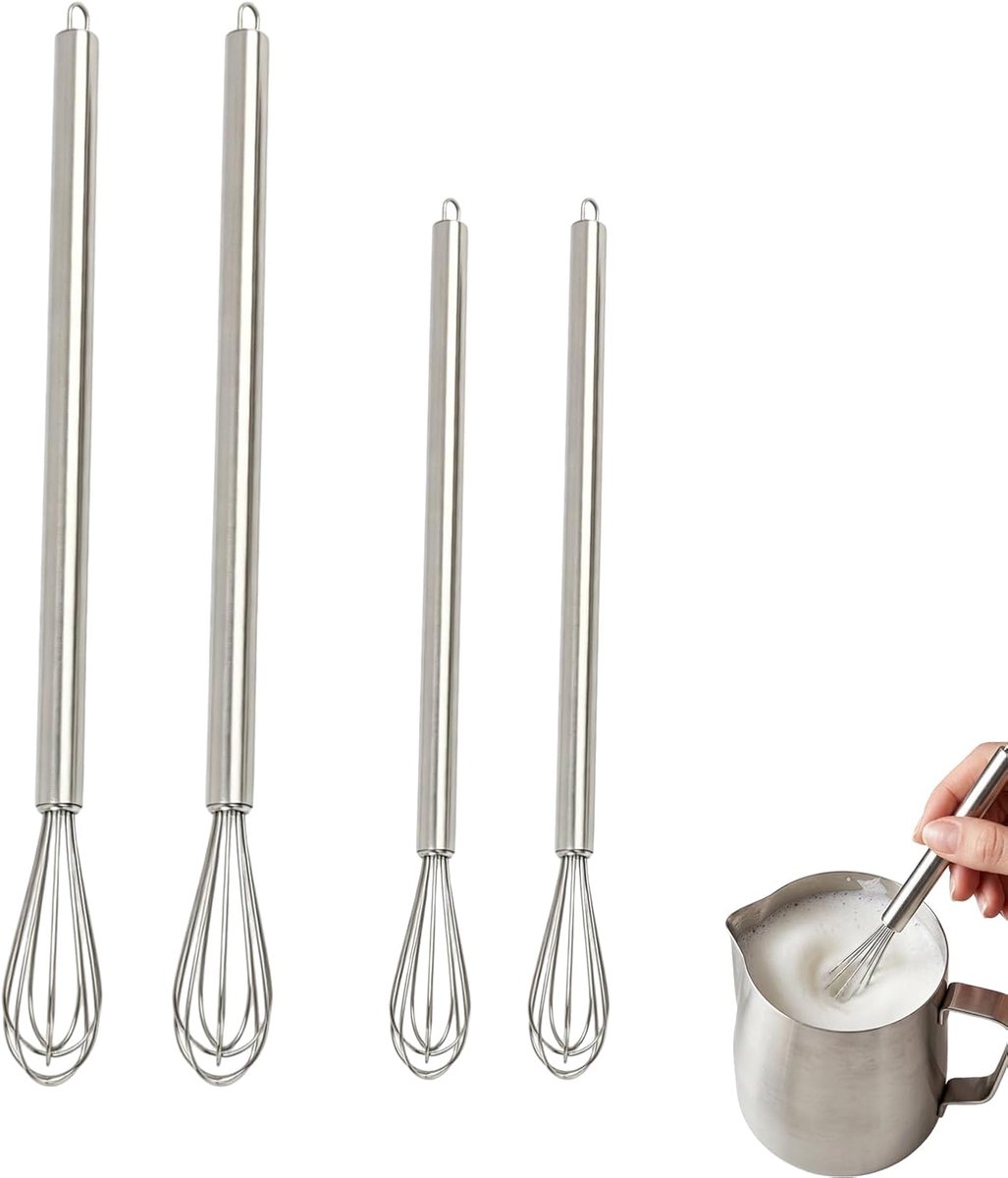 4 stuks garde, mini-garde, roestvrijstalen garde, 17,8 cm en 22,5 cm, robuust en duurzaam, voor opschuimen, voor het kloppen van room en voor het roeren in kopjes en kleine potten