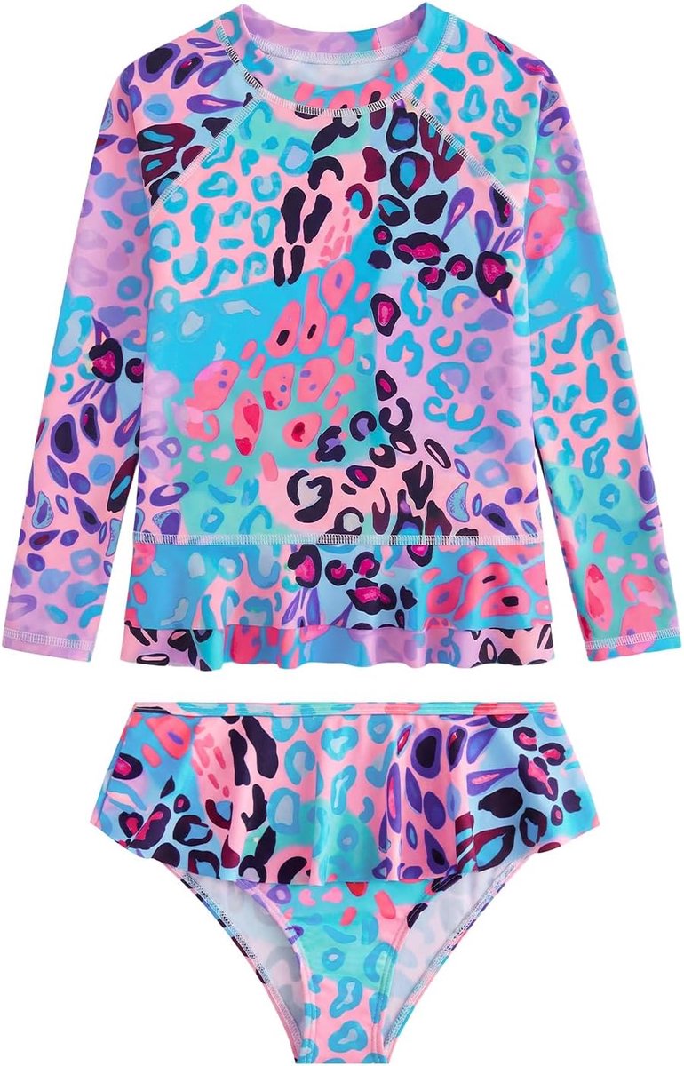 Badpak meisjes 2-delig, anti-uv shirt kinderen lange mouwen Rashguard set badkleding 2-10 jaar
