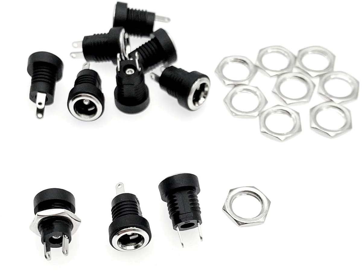 10 stuks 5.5 mm x 2.1 mm 2-pins DC-voedingsaansluiting, vrouwelijke schroefdraadmontageconnectoradapter, DC-vrouwelijke stekker met schroefdraad