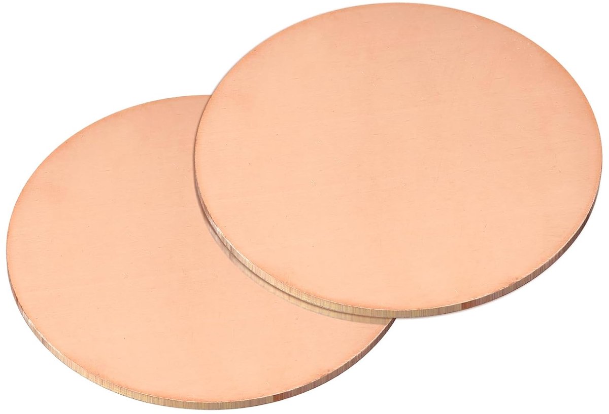 Zuiver koperplaat, 2 stuks 2 3/4 inch x 0,08 inch, 12 gauge T2 koperen metalen ronde plaat voor handwerk, elektrische reparaties