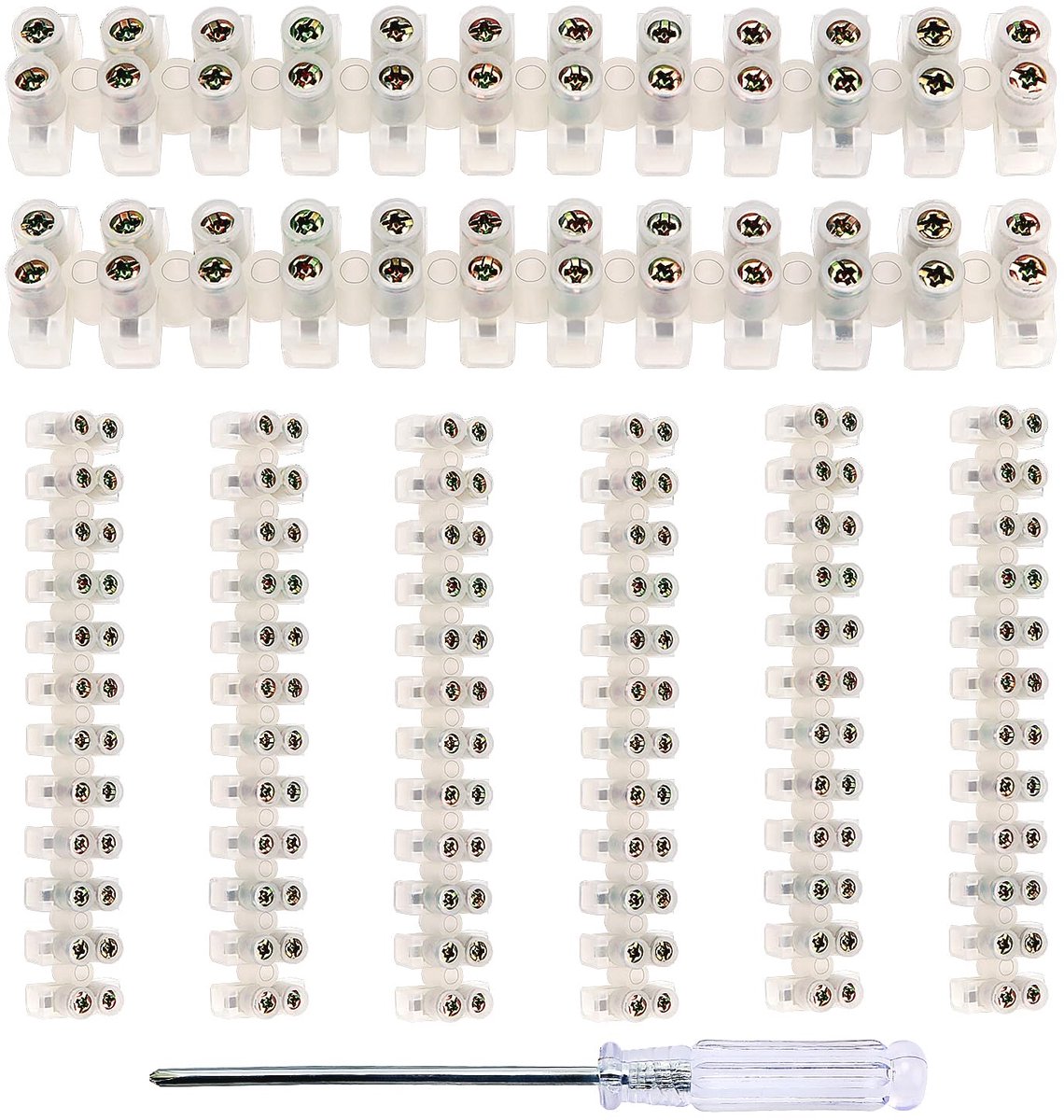 8 Stuks 12-weg Elektrische Aansluitblokken, 6A Aansluitblokstrip, Aansluitblok met Dubbele Rijen, Chocolade Aansluitblokken, met Schroevendraaier, voor Bedradingskabel
