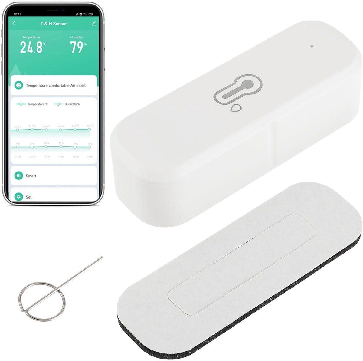 Smart thermometer hygrometer temperatuur- en vochtigheidssensor voor binnen en buiten met app afstandsbediening app compatibel Alexa/Google Assistant (1 stuks)