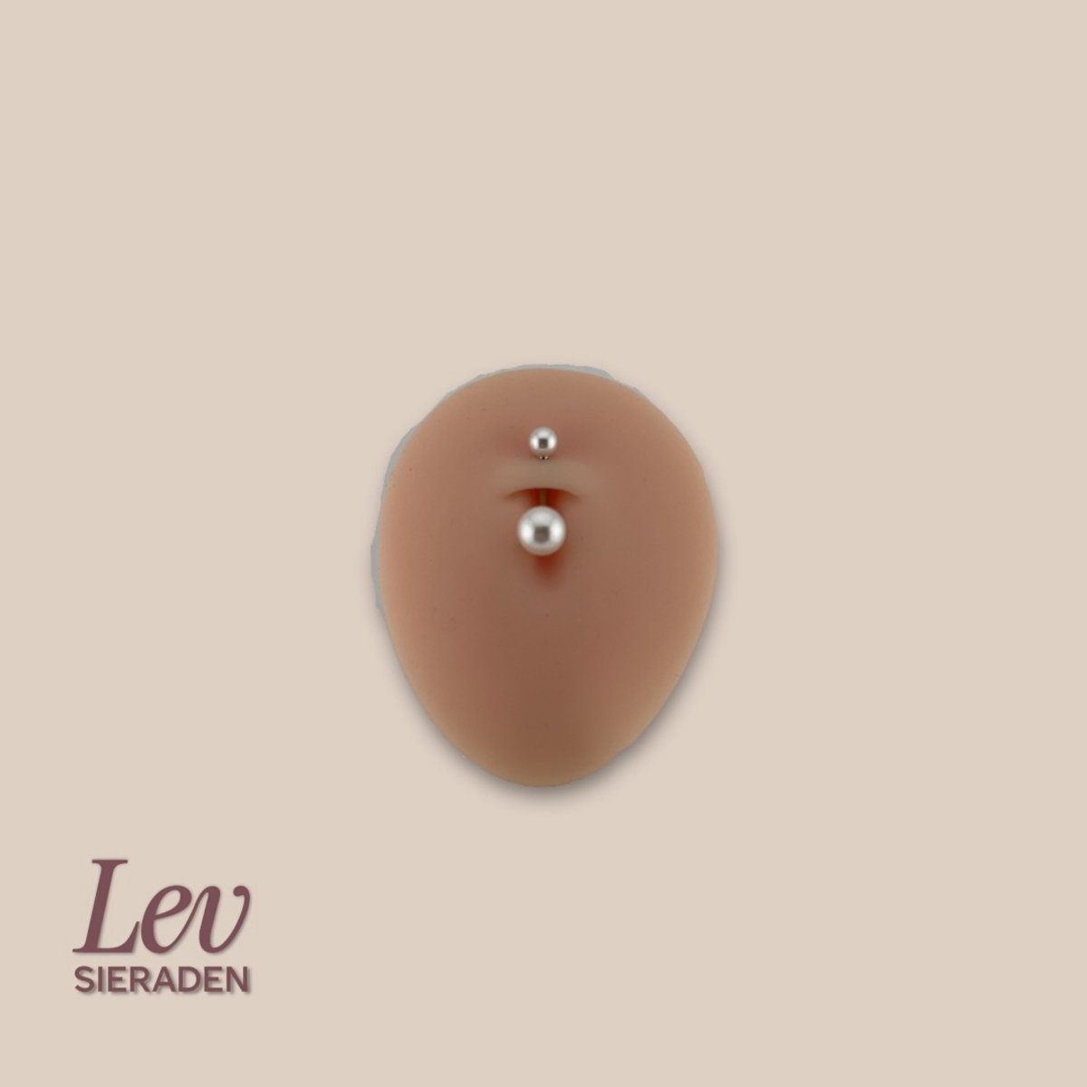 Lev Sieraden - 1.6x10mm dubbel parel - navel piercing met kunstof imitatie parels - Rose kleurig - Titanium - extern geschroefd