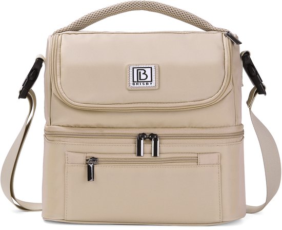 Brisby Koeltas 11 Liter - Lunchtas - Kolftas - Inclusief 2 Koelelementen - Dubbel Compartiment - 4-Laags Geïsoleerd - Waterafstotend - Natural Champagne van Brisby — afbeelding 2